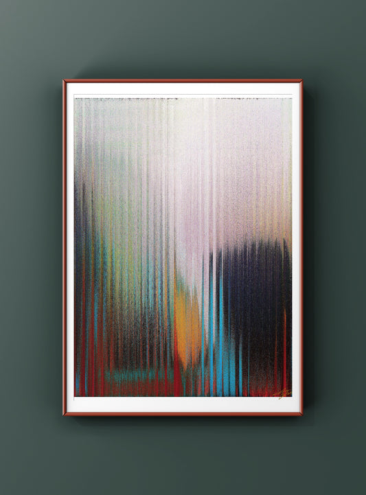 Large-scale contemporary abstract print inspired by technology and natural systems