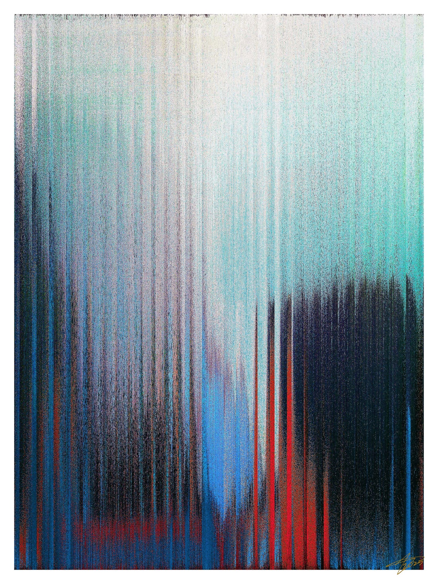 Abstract art with vertical brush strokes in blue, red, and black on a white background limited edition