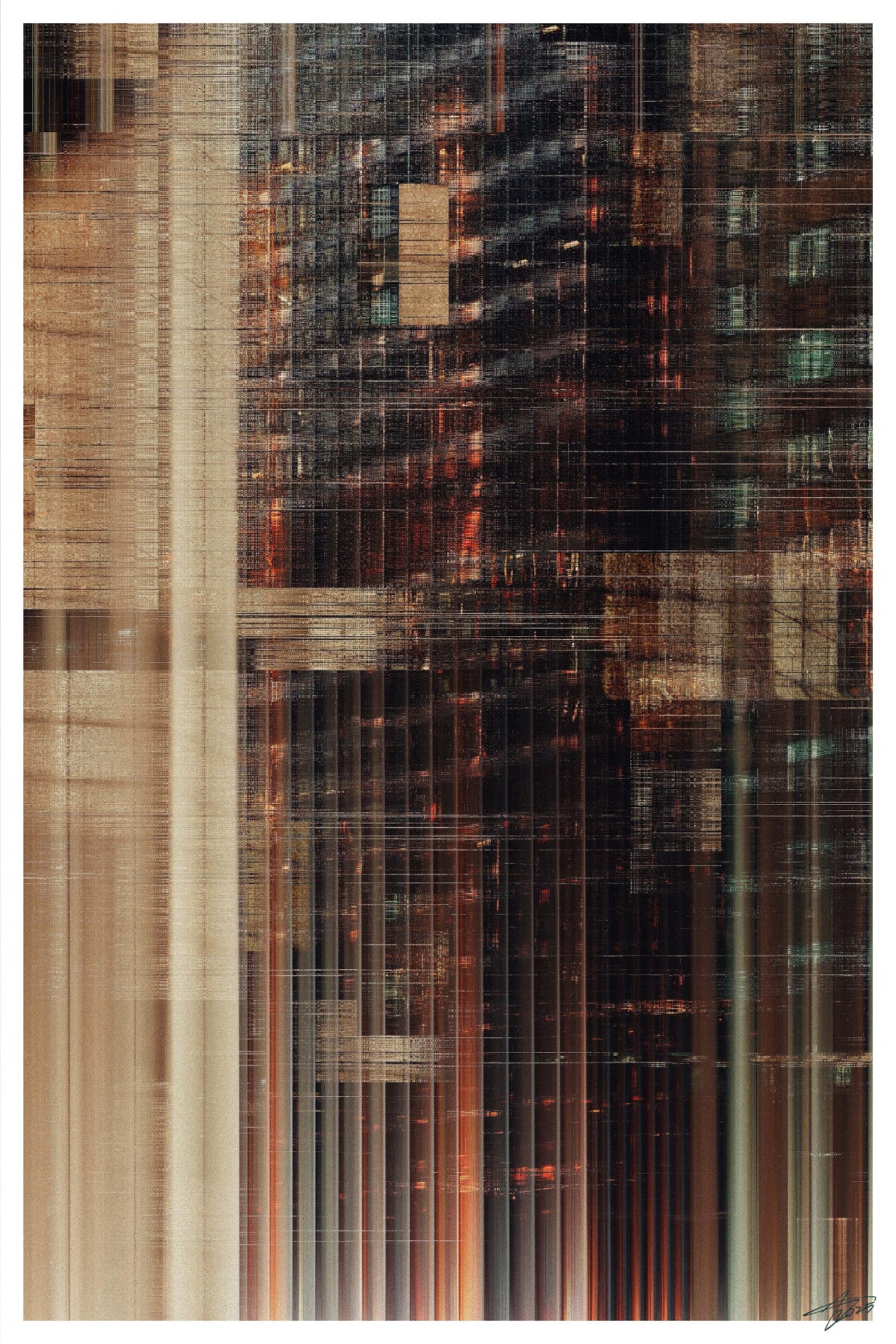 Abstract multicolored patterned rug with vertical stripes