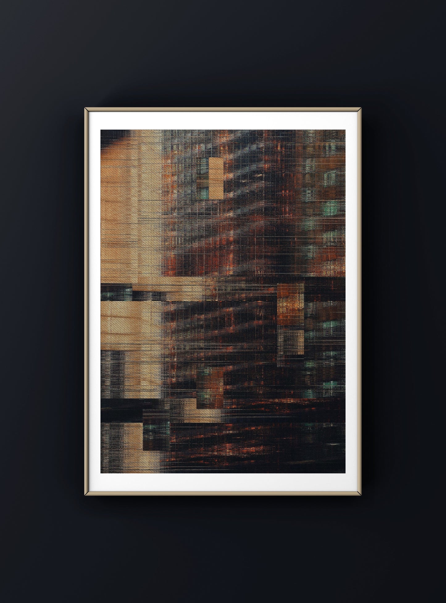 Fine art glitch print with distorted architectural lines and layered visual noise