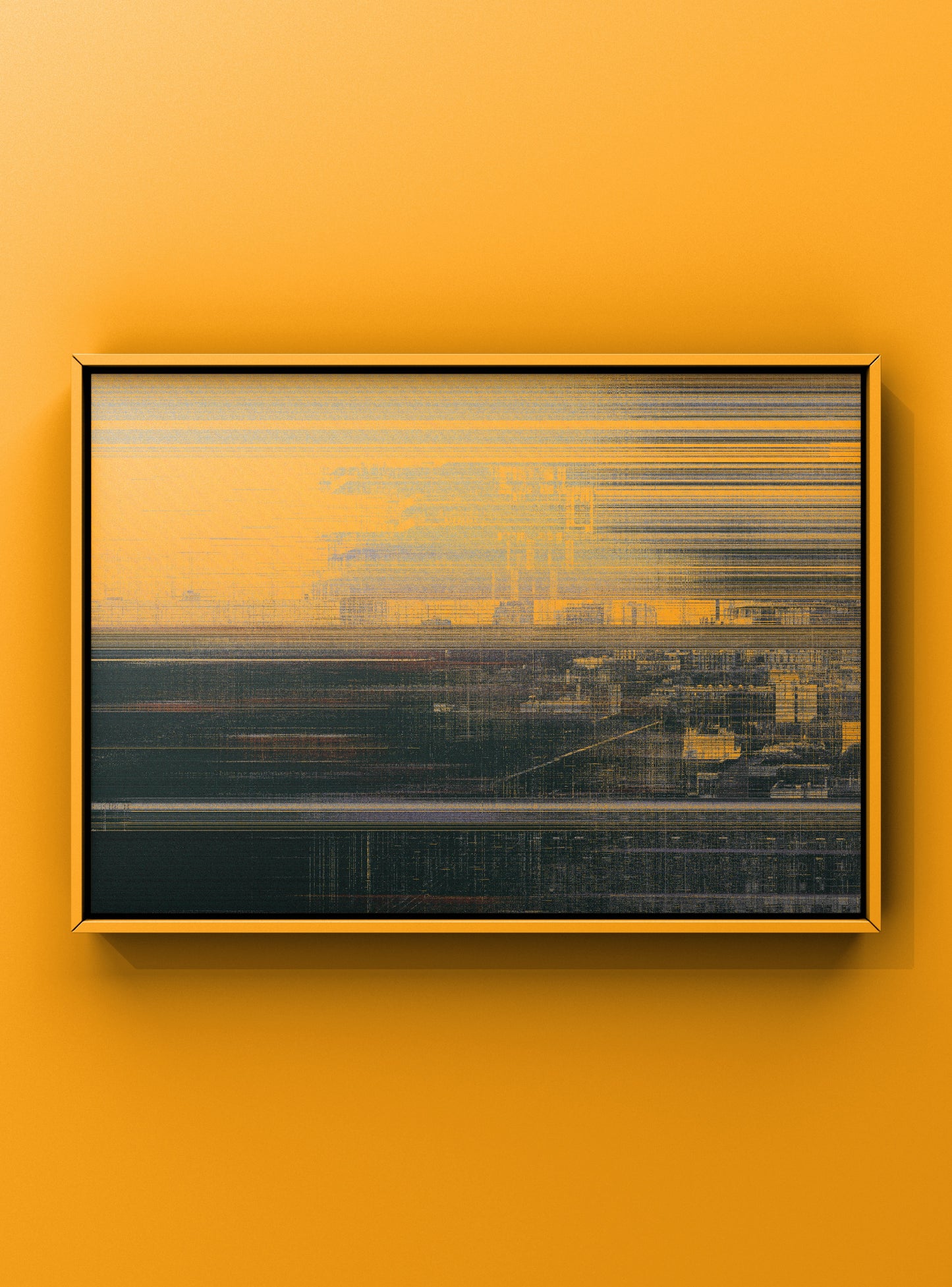 Modern abstract glitch art print featuring fragmented geometric forms and soft gradients
