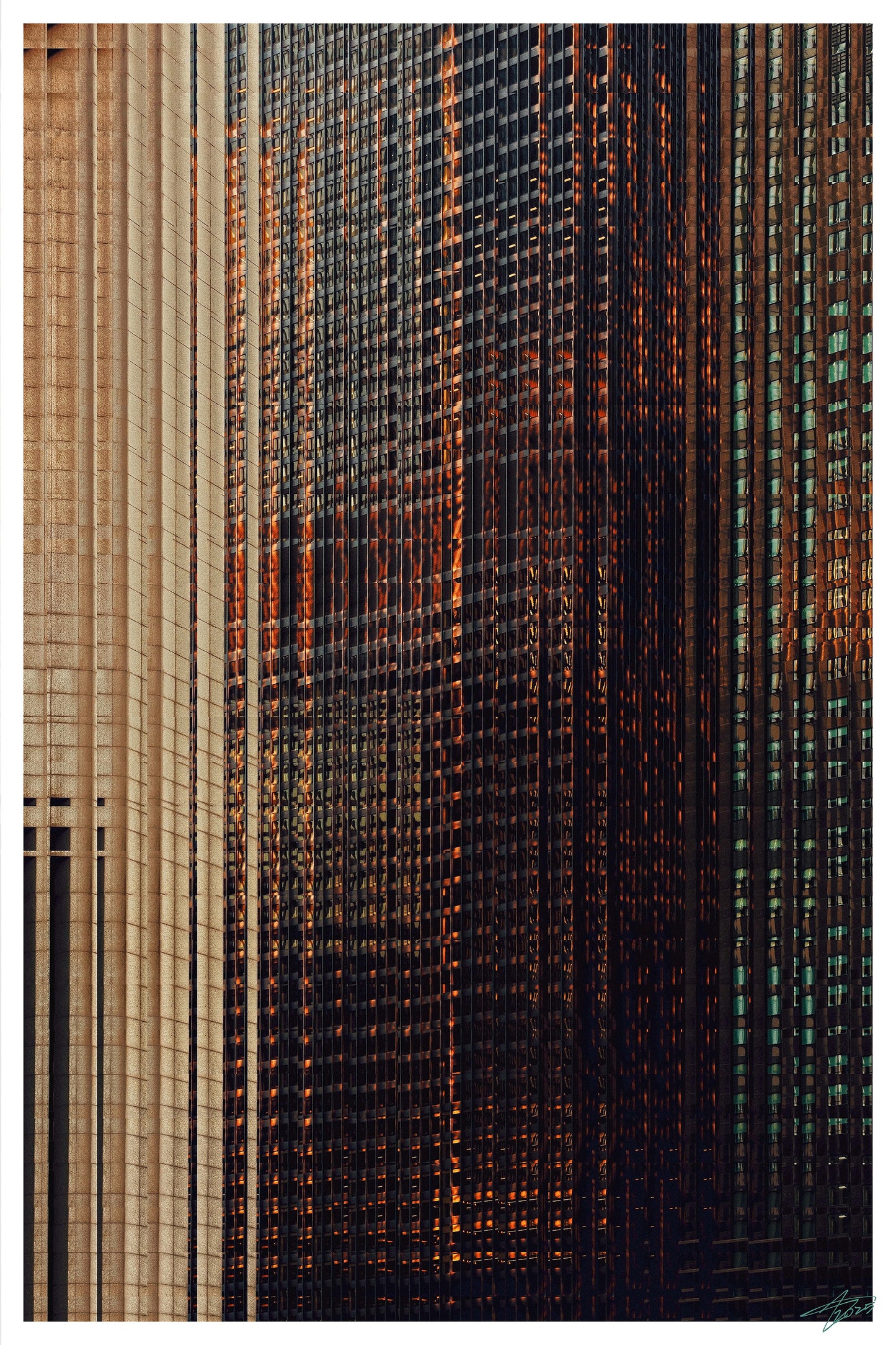 Experimental urban abstract artwork created using glitch art techniques