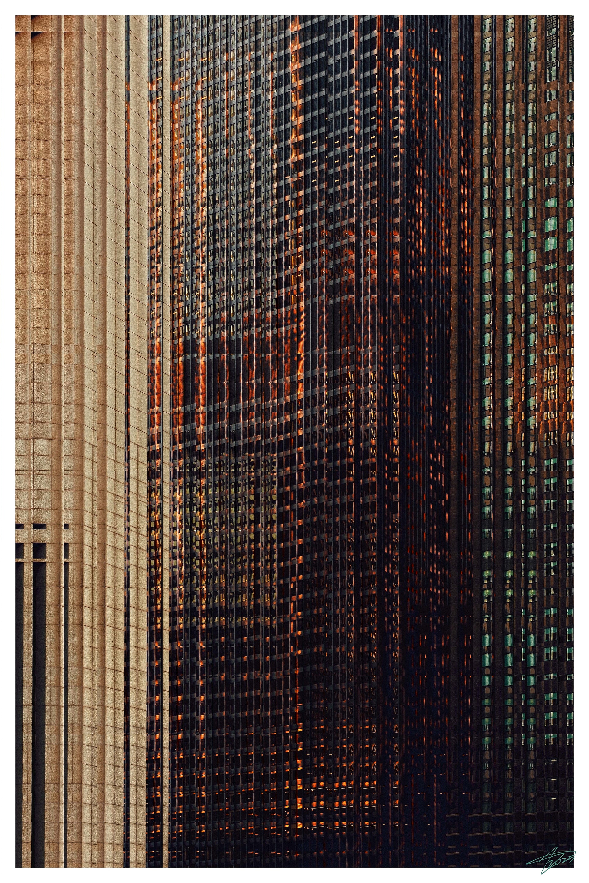 Experimental urban abstract artwork created using glitch art techniques