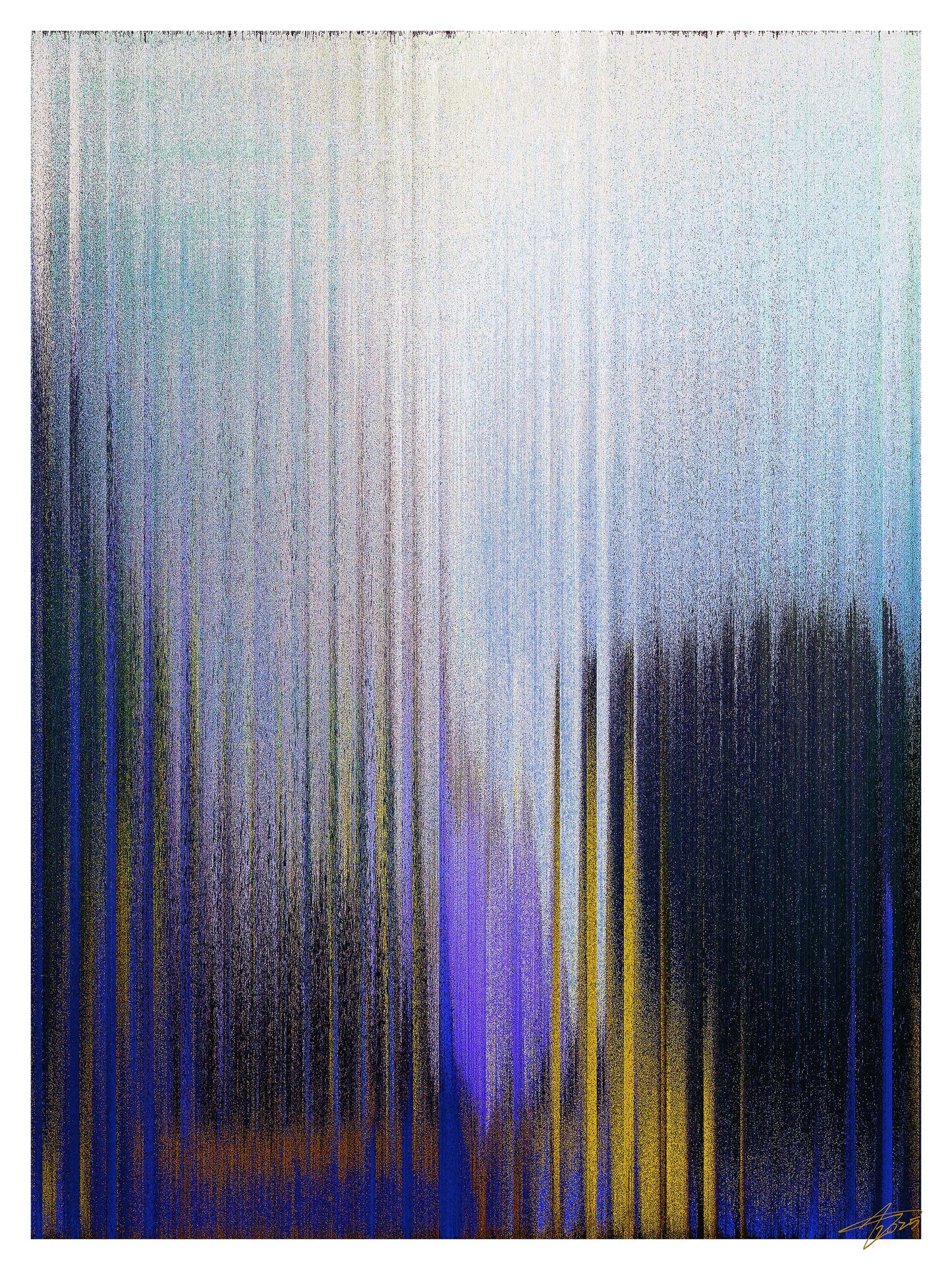 Abstract art with vertical color streaks on a white background